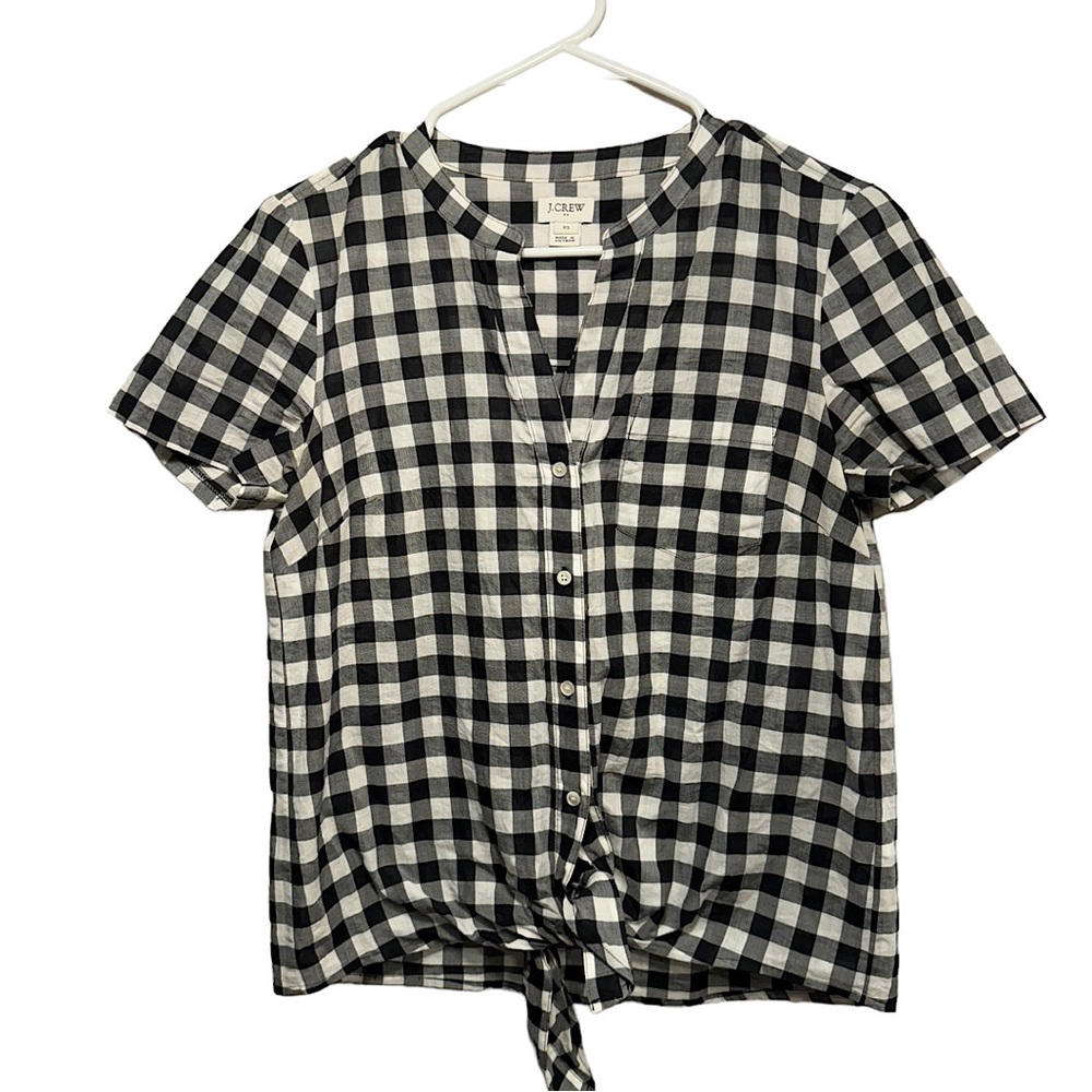 J Crew Checkered Top with Tie XS